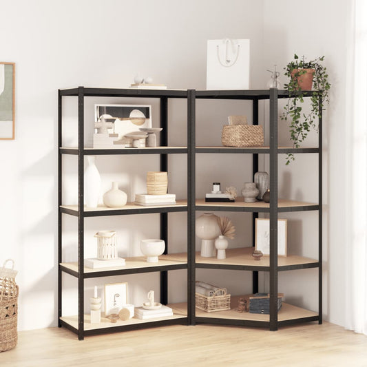 Opbergrekken 5-laags robuust 2 st staal en bewerkt hout grijs is nu te koop bij PeponiXL, paradijselijk wonen!