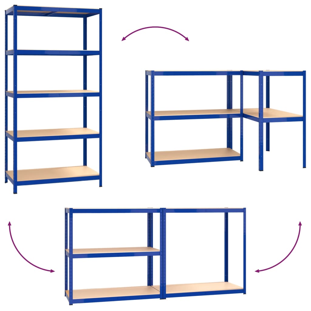 Opbergrek 5-laags 2 st staal & bewerkt hout blauw is nu te koop bij PeponiXL, paradijselijk wonen!