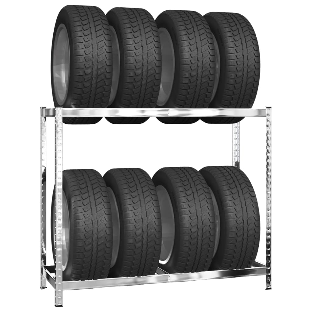 Bandenrekken 2-laags 4 st 110x40x110 cm staal zilverkleurig is nu te koop bij PeponiXL, paradijselijk wonen!