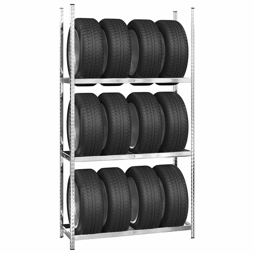 Bandenrekken 3-laags 4 st 110x40x200 cm staal zilverkleurig is nu te koop bij PeponiXL, paradijselijk wonen!