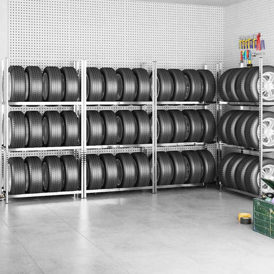Bandenrekken 3-laags 4 st 110x40x200 cm staal zilverkleurig is nu te koop bij PeponiXL, paradijselijk wonen!