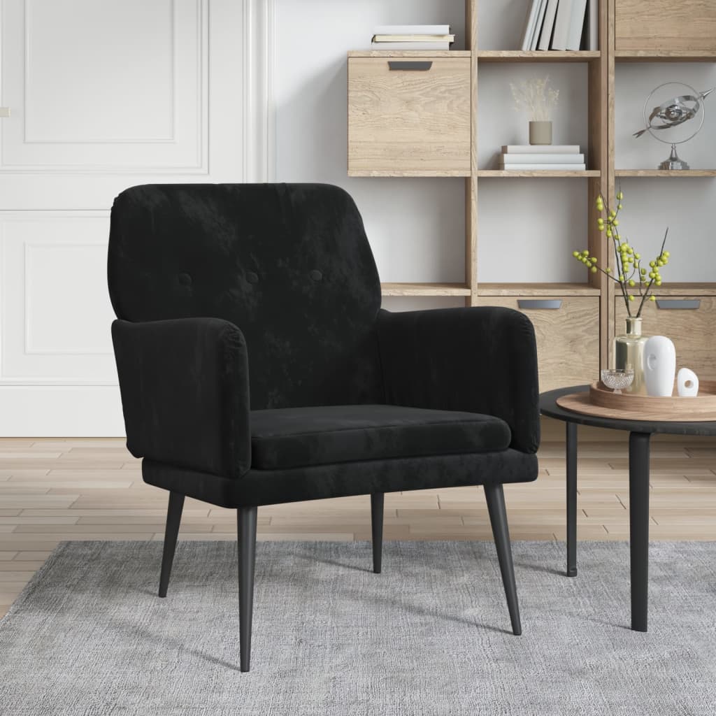 Fauteuil 62x79x79 cm fluweel zwart is nu te koop bij PeponiXL, paradijselijk wonen!