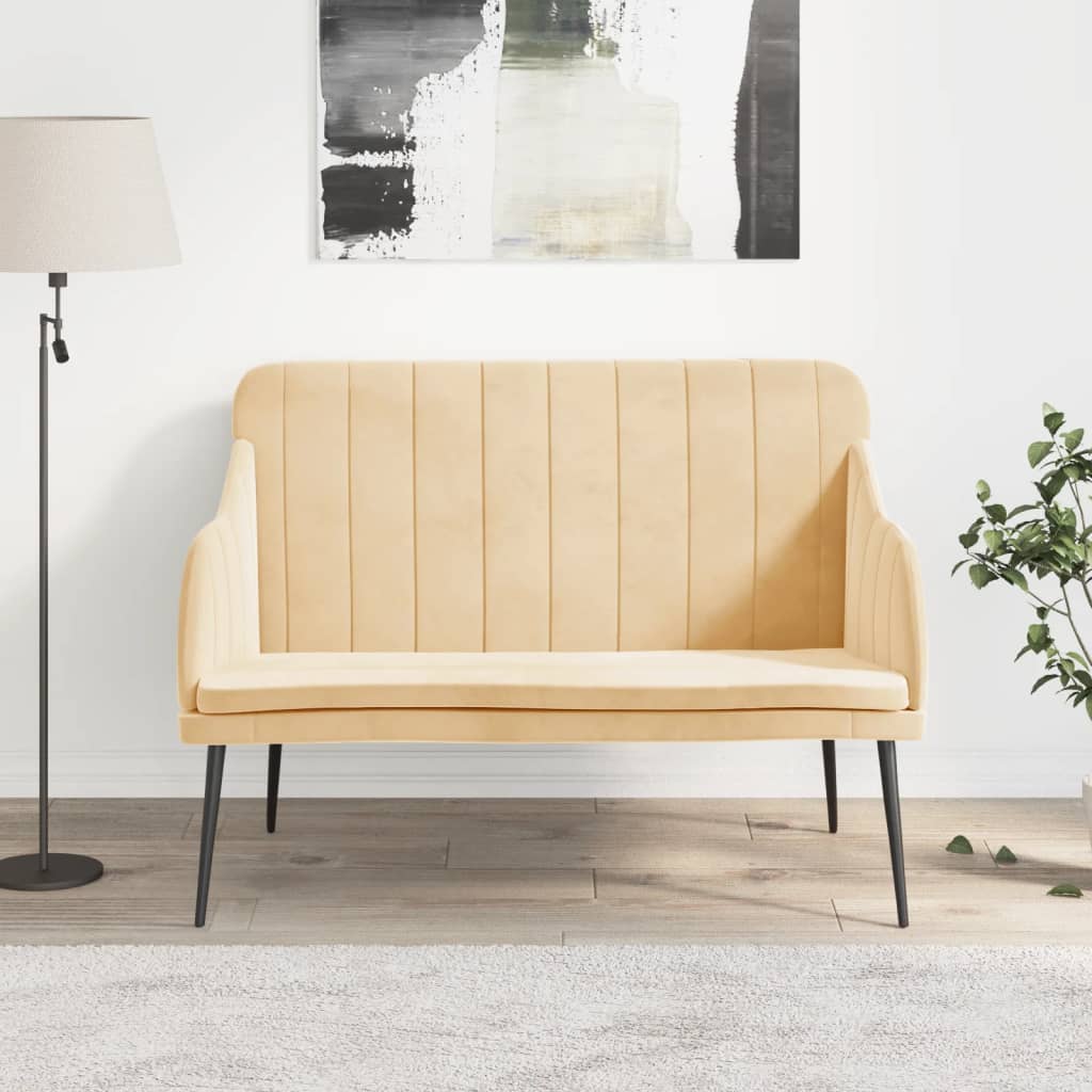 Bankje 110x76x80 cm fluweel crèmekleurig is nu te koop bij PeponiXL, paradijselijk wonen!