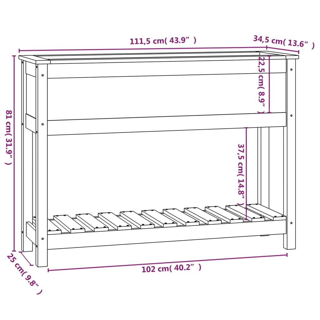 Plantenbak met schap 111,5x34,5x81 cm massief grenenhout is nu te koop bij PeponiXL, paradijselijk wonen!