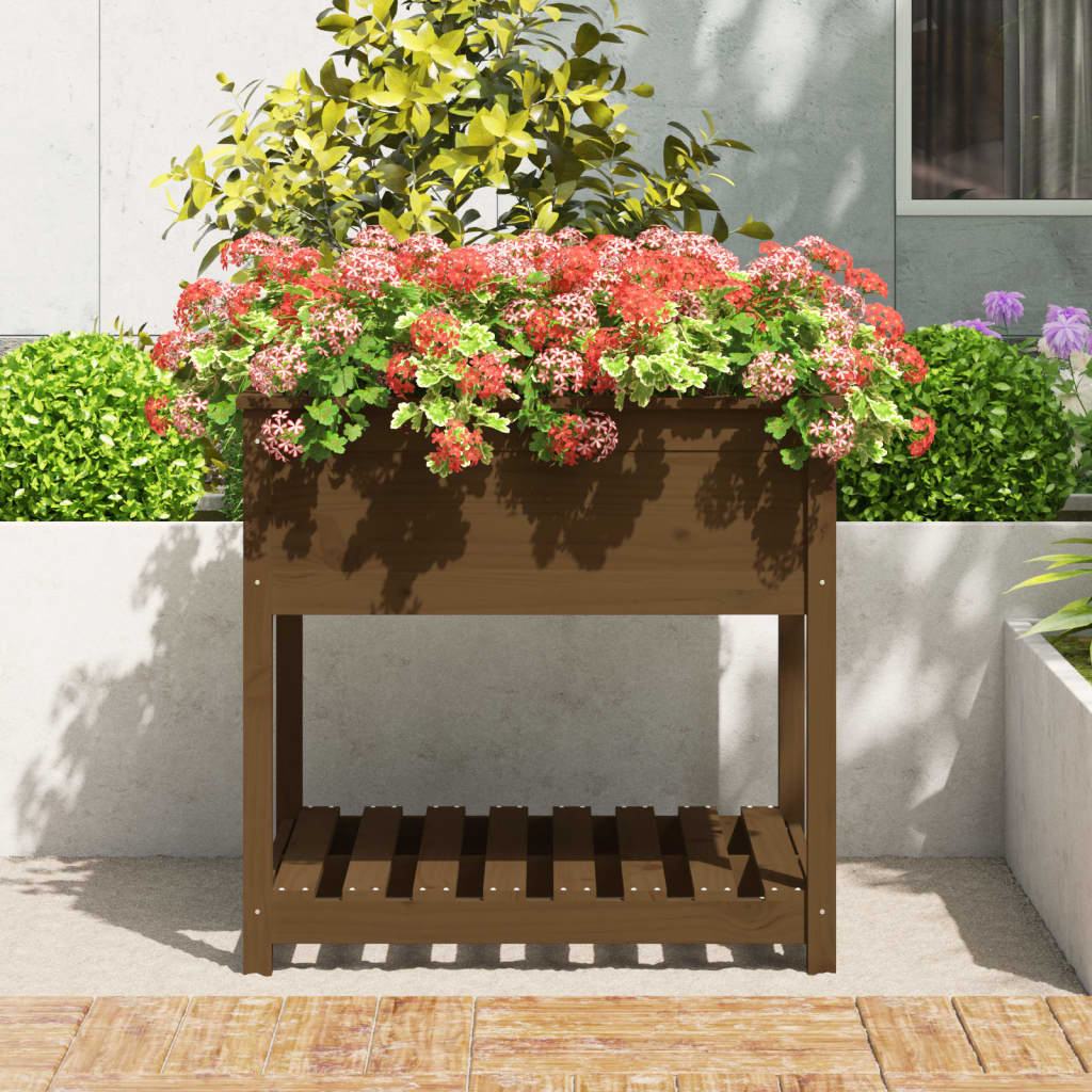Plantenbak met schap 82,5x82,5x81 cm grenenhout honingbruin is nu te koop bij PeponiXL, paradijselijk wonen!