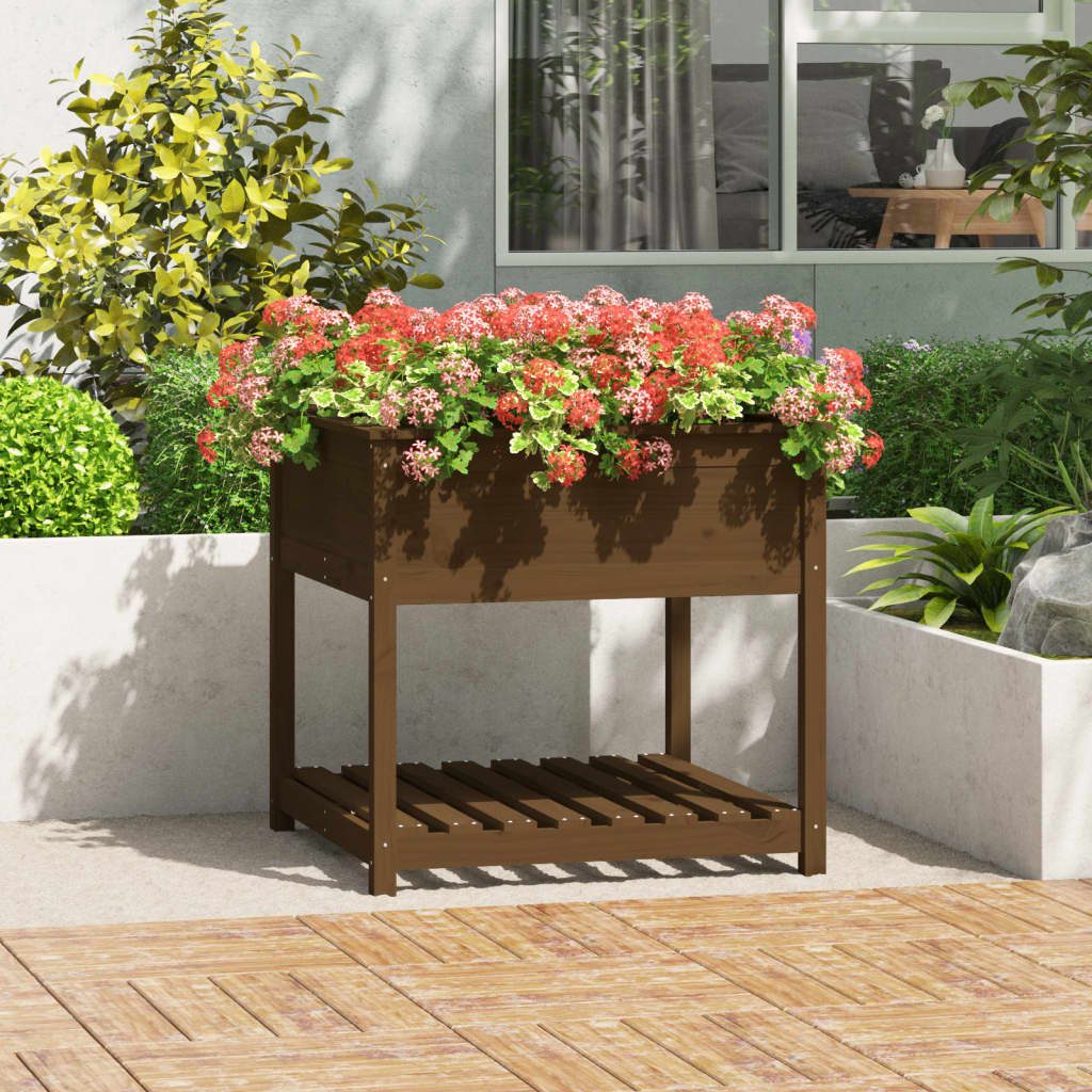 Plantenbak met schap 82,5x82,5x81 cm grenenhout honingbruin is nu te koop bij PeponiXL, paradijselijk wonen!