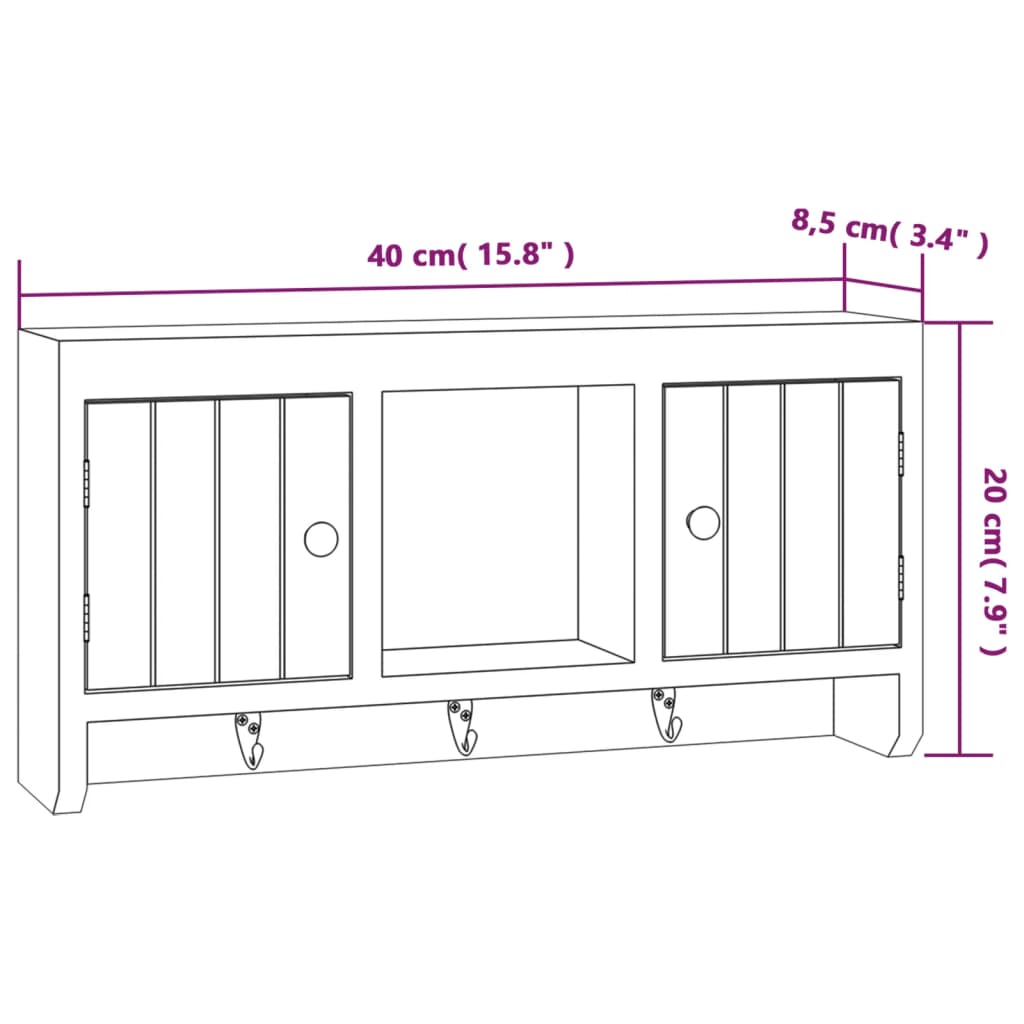 Sleutelkastje 40x8,5x20 cm bewerkt hout en staal wit is nu te koop bij PeponiXL, paradijselijk wonen!