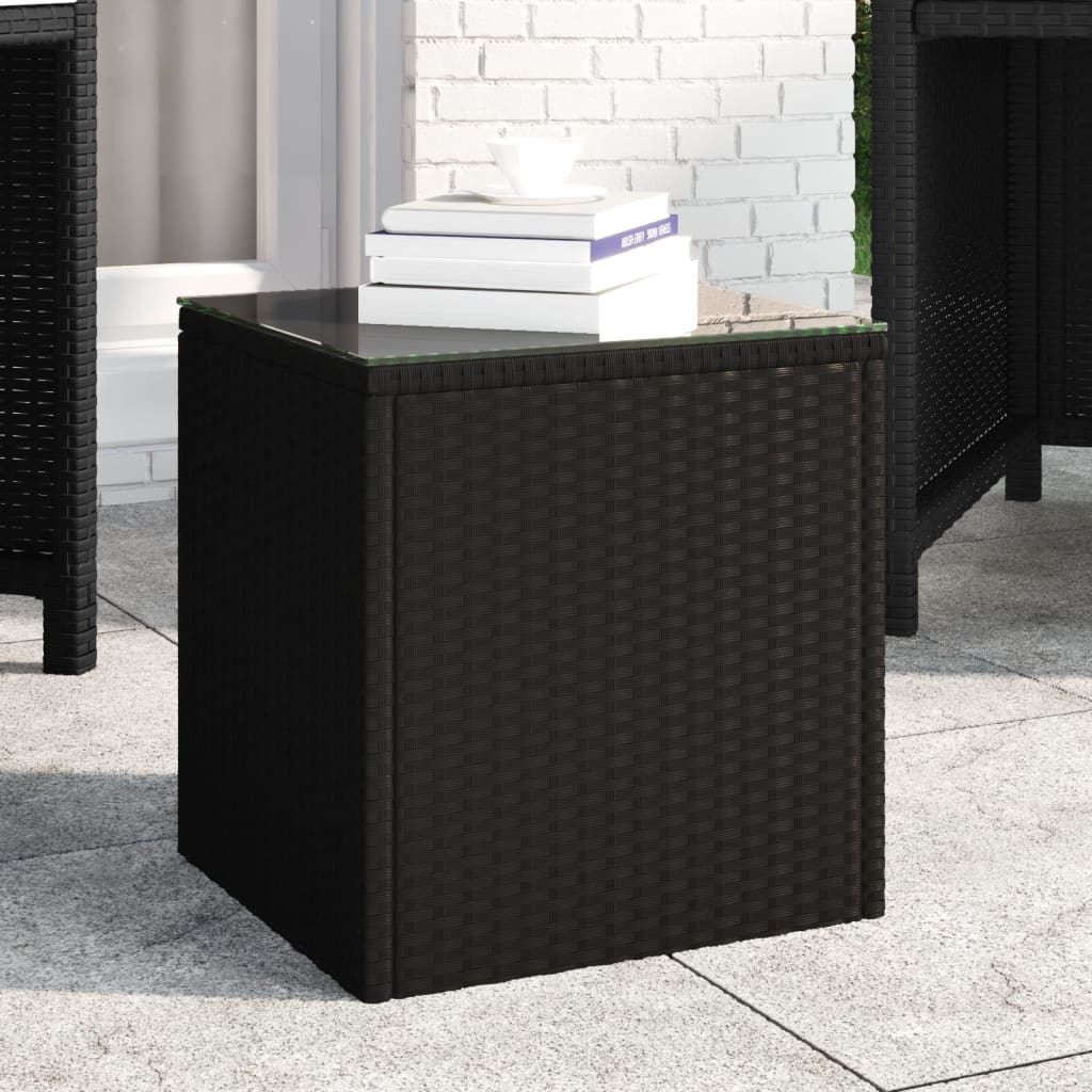 Bijzettafel 40x37x40,5 cm poly rattan en gehard glas zwart is nu te koop bij PeponiXL, paradijselijk wonen!