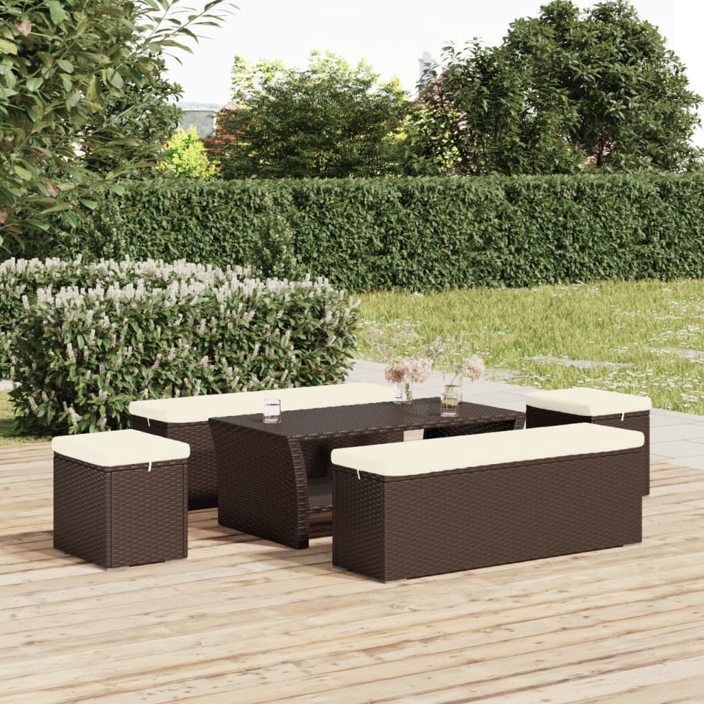 Hocker met kussen 40x30x40 cm poly rattan bruin is nu te koop bij PeponiXL, paradijselijk wonen!