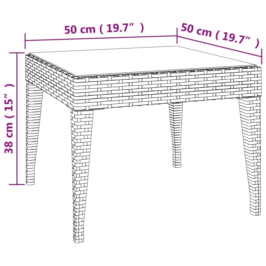 Bijzettafel 50x50x38 cm poly rattan en gehard glas bruin is nu te koop bij PeponiXL, paradijselijk wonen!