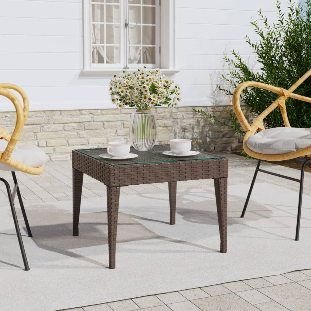 Bijzettafel 50x50x38 cm poly rattan en gehard glas bruin is nu te koop bij PeponiXL, paradijselijk wonen!