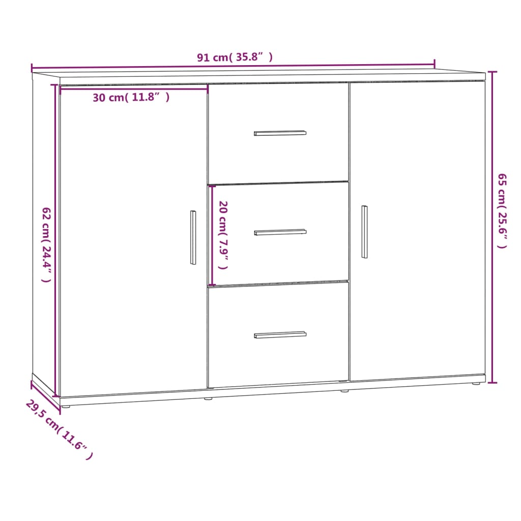 Dressoir 91x29,5x65 cm bewerkt hout betongrijs is nu te koop bij PeponiXL, paradijselijk wonen!