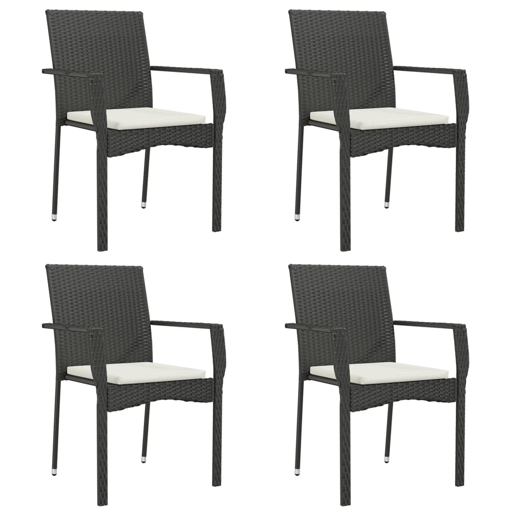 Tuinstoelen 4 st met kussens poly rattan zwart is nu te koop bij PeponiXL, paradijselijk wonen!