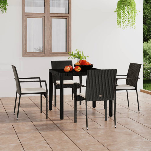 Tuinstoelen 4 st met kussens poly rattan zwart is nu te koop bij PeponiXL, paradijselijk wonen!