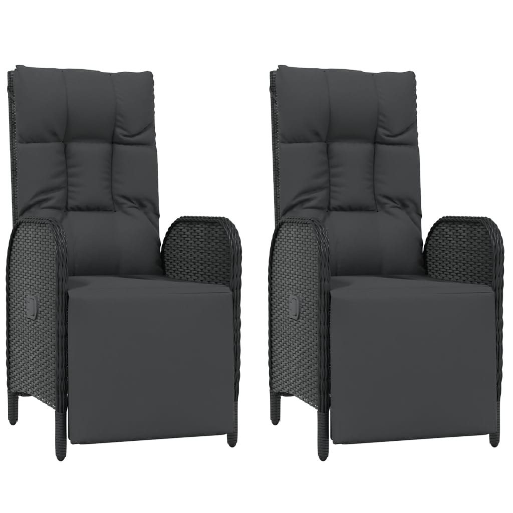 Tuinstoelen 2 st verstelbaar met kussens poly rattan zwart is nu te koop bij PeponiXL, paradijselijk wonen!