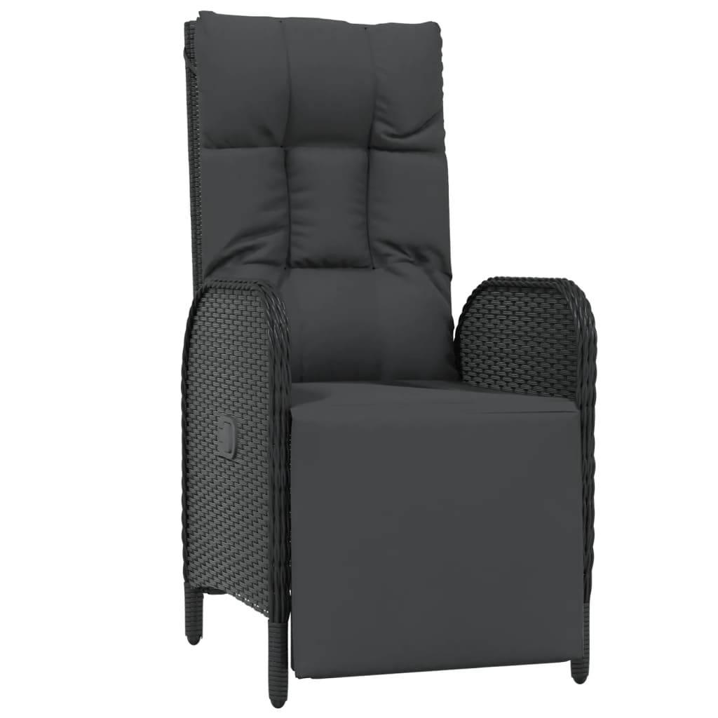 Tuinstoelen 2 st verstelbaar met kussens poly rattan zwart is nu te koop bij PeponiXL, paradijselijk wonen!