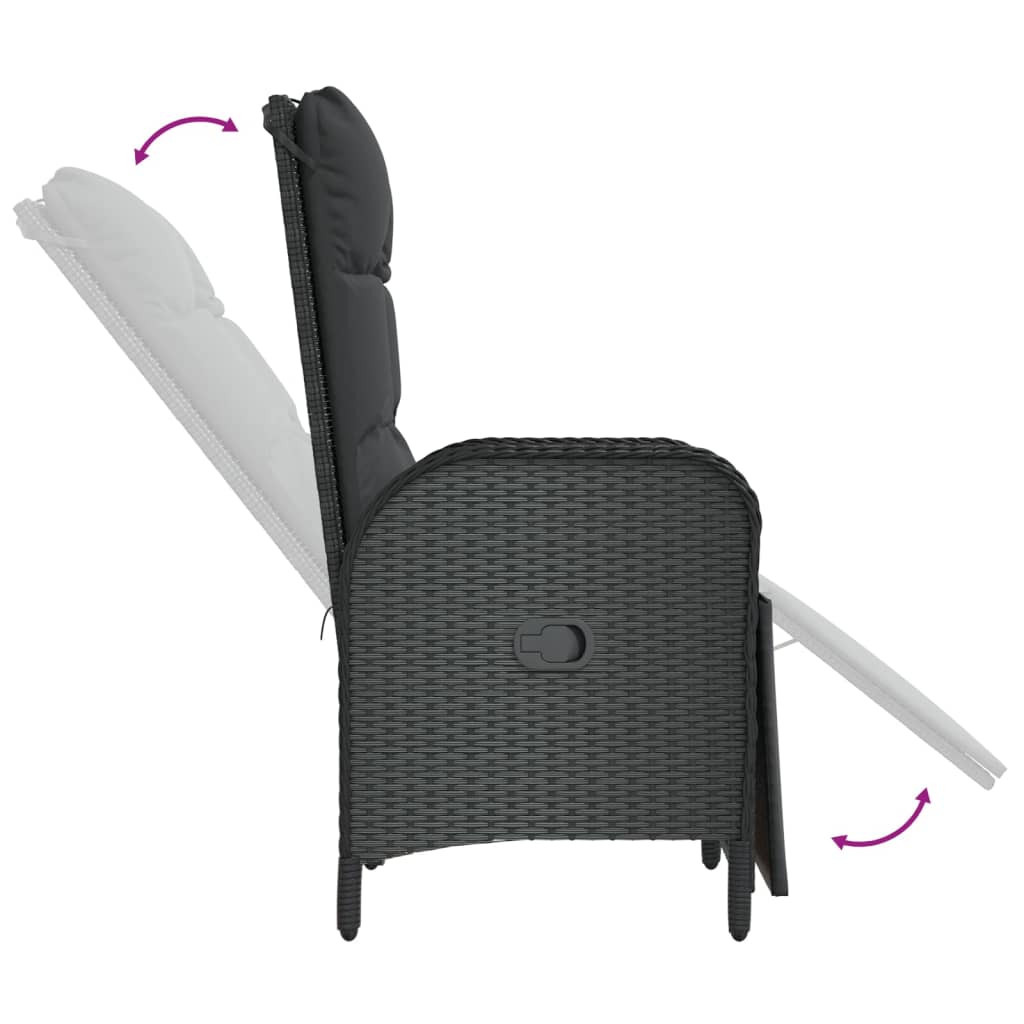 Tuinstoelen 2 st verstelbaar met kussens poly rattan zwart is nu te koop bij PeponiXL, paradijselijk wonen!