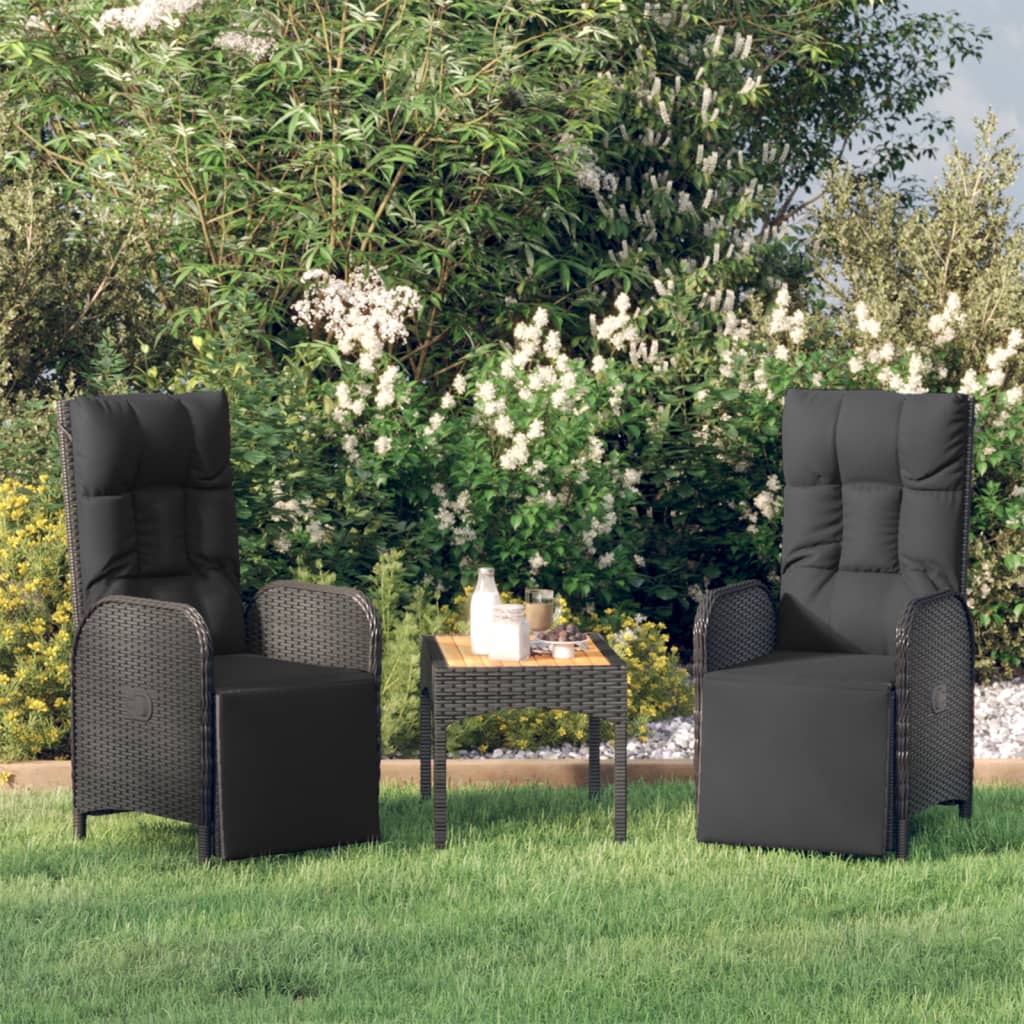 Tuinstoelen 2 st verstelbaar met kussens poly rattan zwart is nu te koop bij PeponiXL, paradijselijk wonen!