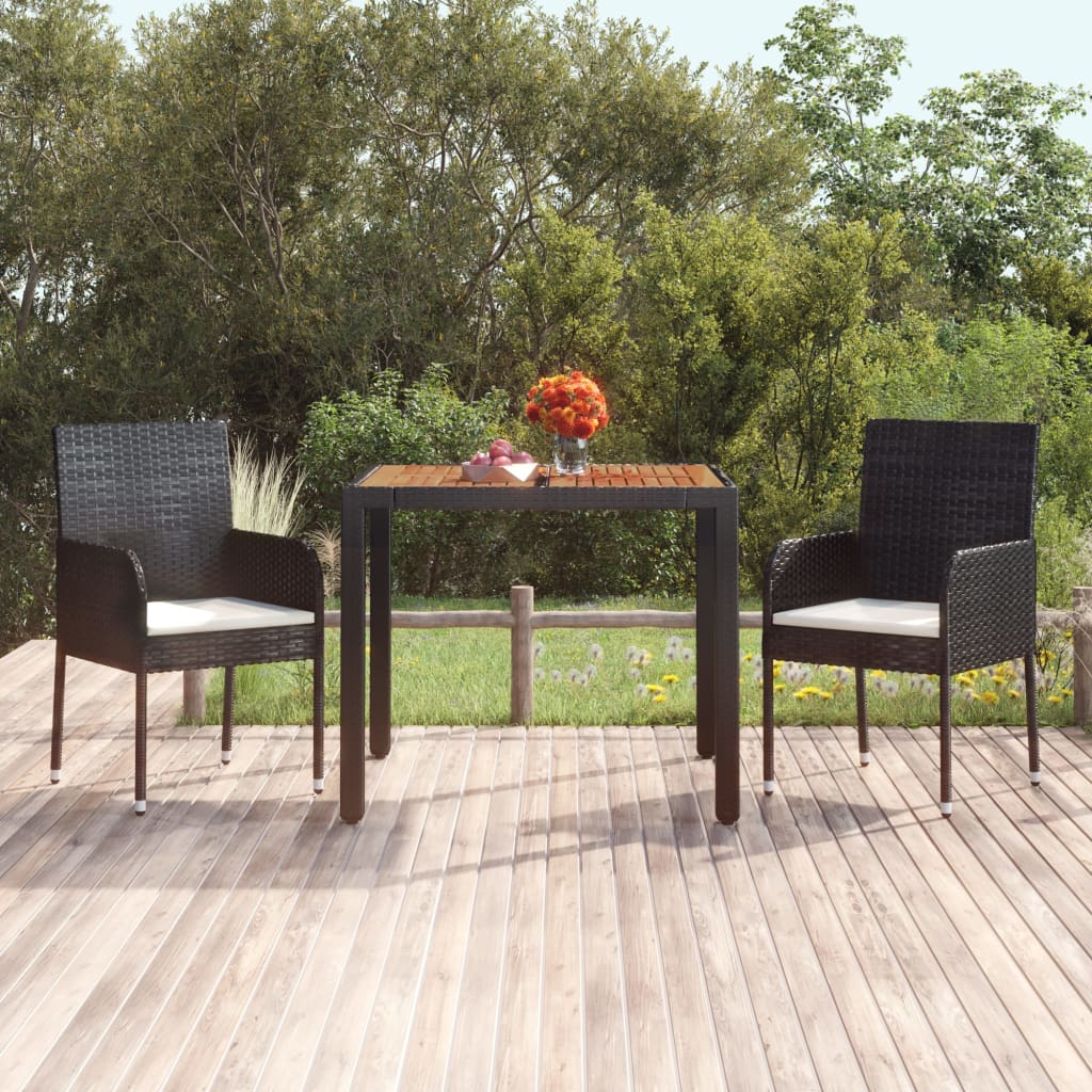 Tuintafel met houten blad 90x90x75 cm poly rattan zwart is nu te koop bij PeponiXL, paradijselijk wonen!