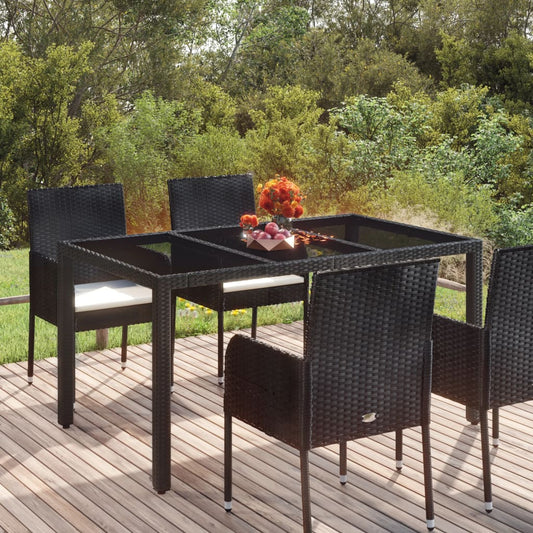Tuintafel met glazen blad 150x90x75 cm poly rattan zwart is nu te koop bij PeponiXL, paradijselijk wonen!