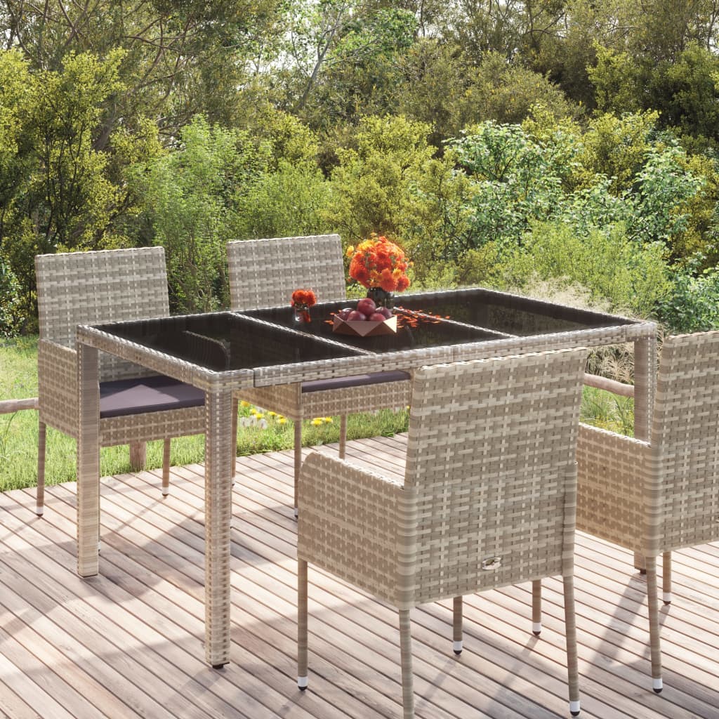 Tuintafel met glazen blad 150x90x75 cm poly rattan grijs is nu te koop bij PeponiXL, paradijselijk wonen!