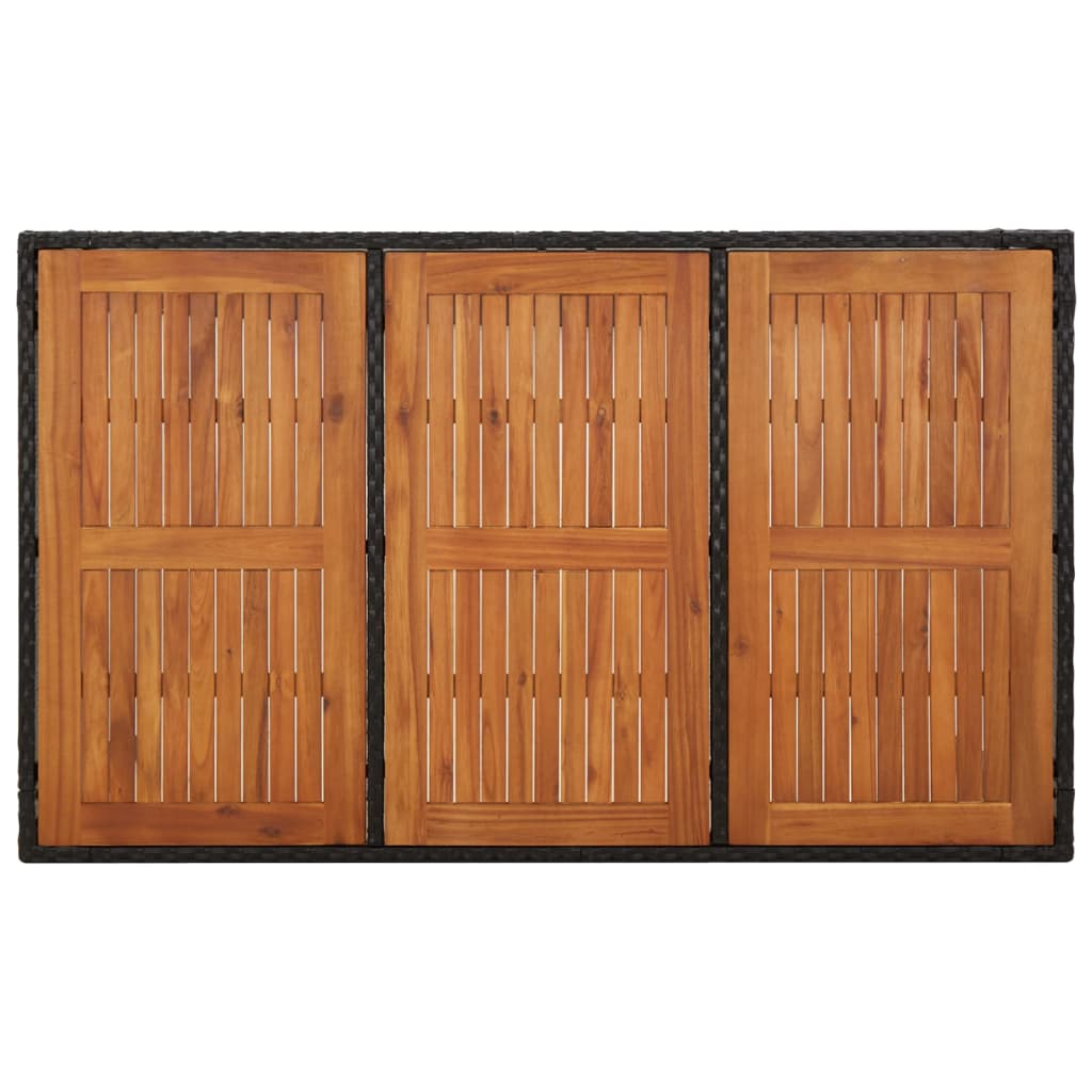Tuintafel met houten blad 150x90x75 cm poly rattan zwart is nu te koop bij PeponiXL, paradijselijk wonen!