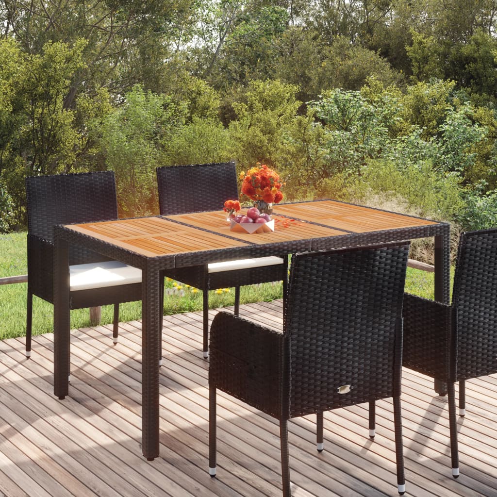 Tuintafel met houten blad 150x90x75 cm poly rattan zwart is nu te koop bij PeponiXL, paradijselijk wonen!