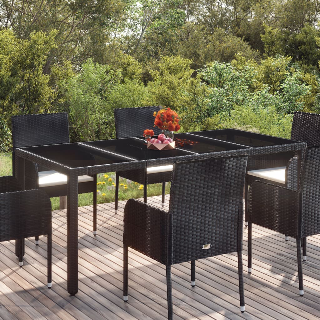 Tuintafel met glazen blad 190x90x75 cm poly rattan zwart is nu te koop bij PeponiXL, paradijselijk wonen!