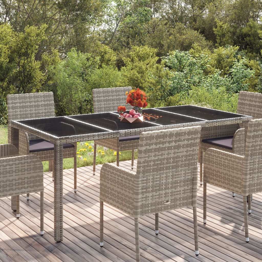 Tuintafel met glazen blad 190x90x75 cm poly rattan grijs is nu te koop bij PeponiXL, paradijselijk wonen!