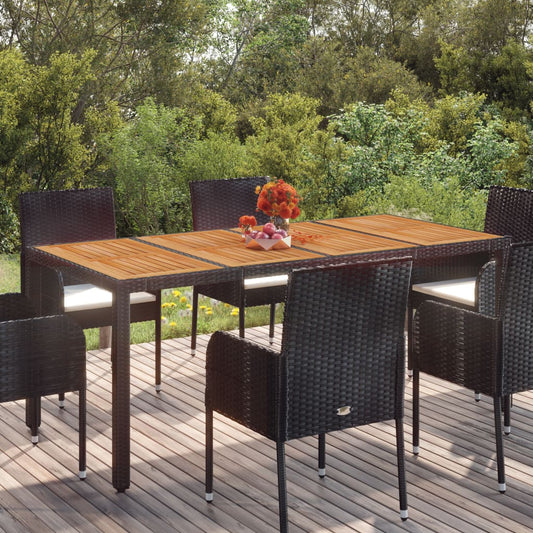 Tuintafel met houten blad 190x90x75 cm poly rattan zwart is nu te koop bij PeponiXL, paradijselijk wonen!