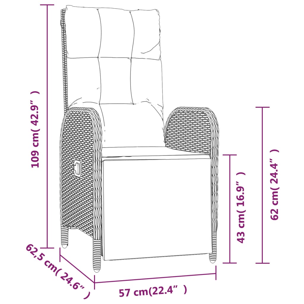 Tuinstoelen 2 st verstelbaar met tafel poly rattan grijs is nu te koop bij PeponiXL, paradijselijk wonen!