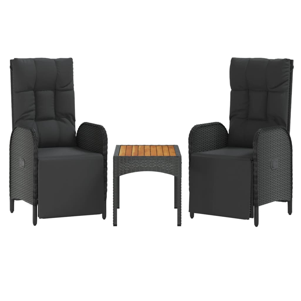 Tuinstoelen 2 st verstelbaar met tafel poly rattan zwart is nu te koop bij PeponiXL, paradijselijk wonen!