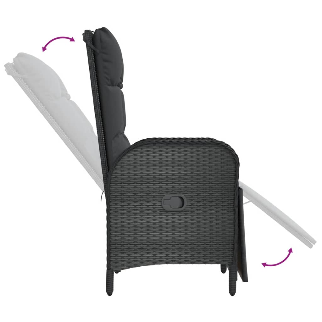 Tuinstoelen 2 st verstelbaar met tafel poly rattan zwart is nu te koop bij PeponiXL, paradijselijk wonen!