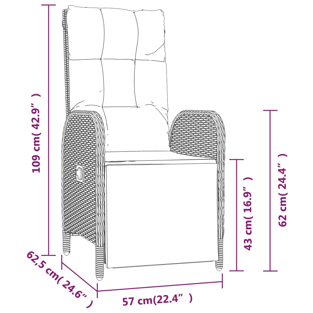 Tuinstoelen 2 st verstelbaar met tafel poly rattan zwart is nu te koop bij PeponiXL, paradijselijk wonen!