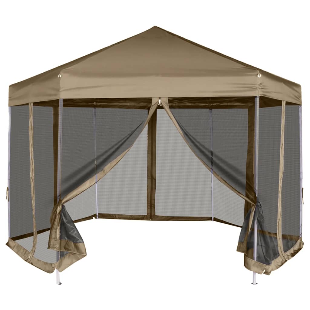 Partytent met wanden zeshoekig 3,6x3,1 m taupe 220 g/m² is nu te koop bij PeponiXL, paradijselijk wonen!