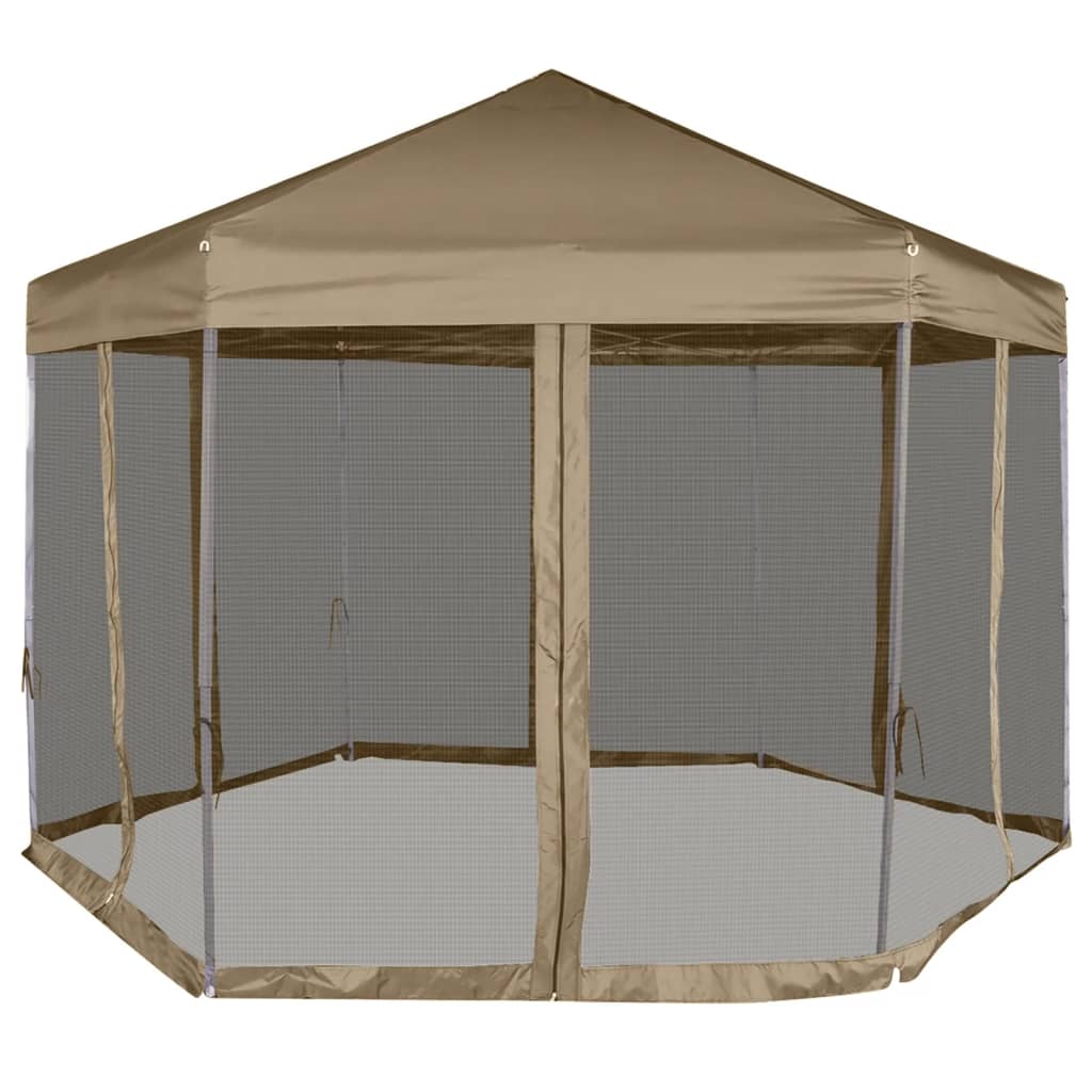 Partytent met wanden zeshoekig 3,6x3,1 m taupe 220 g/m² is nu te koop bij PeponiXL, paradijselijk wonen!