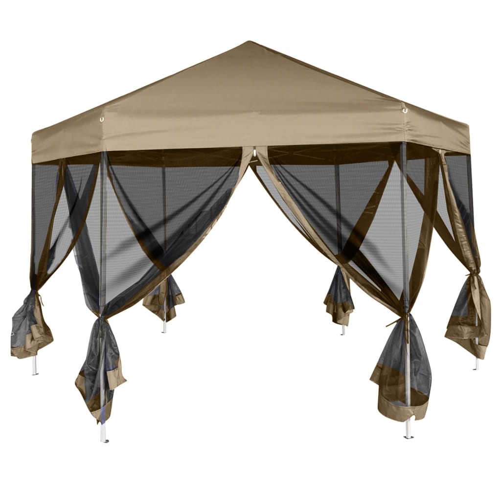 Partytent met wanden zeshoekig 3,6x3,1 m taupe 220 g/m² is nu te koop bij PeponiXL, paradijselijk wonen!