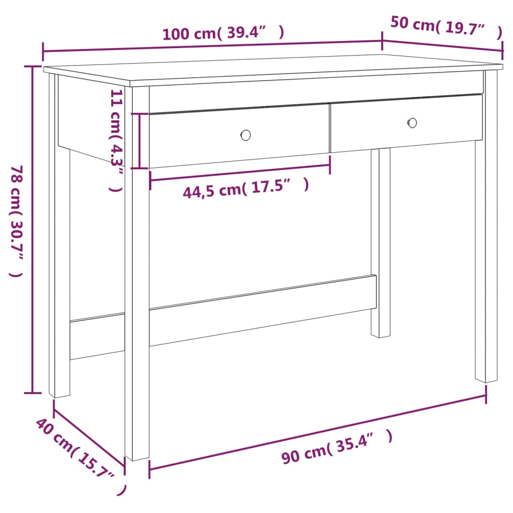 Bureau met lades 100x50x78 cm massief grenenhout is nu te koop bij PeponiXL, paradijselijk wonen!