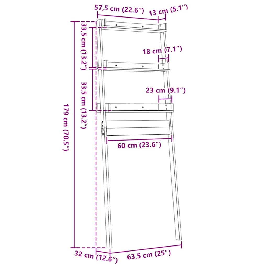 Toiletrek 63,5x32x179 cm massief grenenhout grijs is nu te koop bij PeponiXL, paradijselijk wonen!