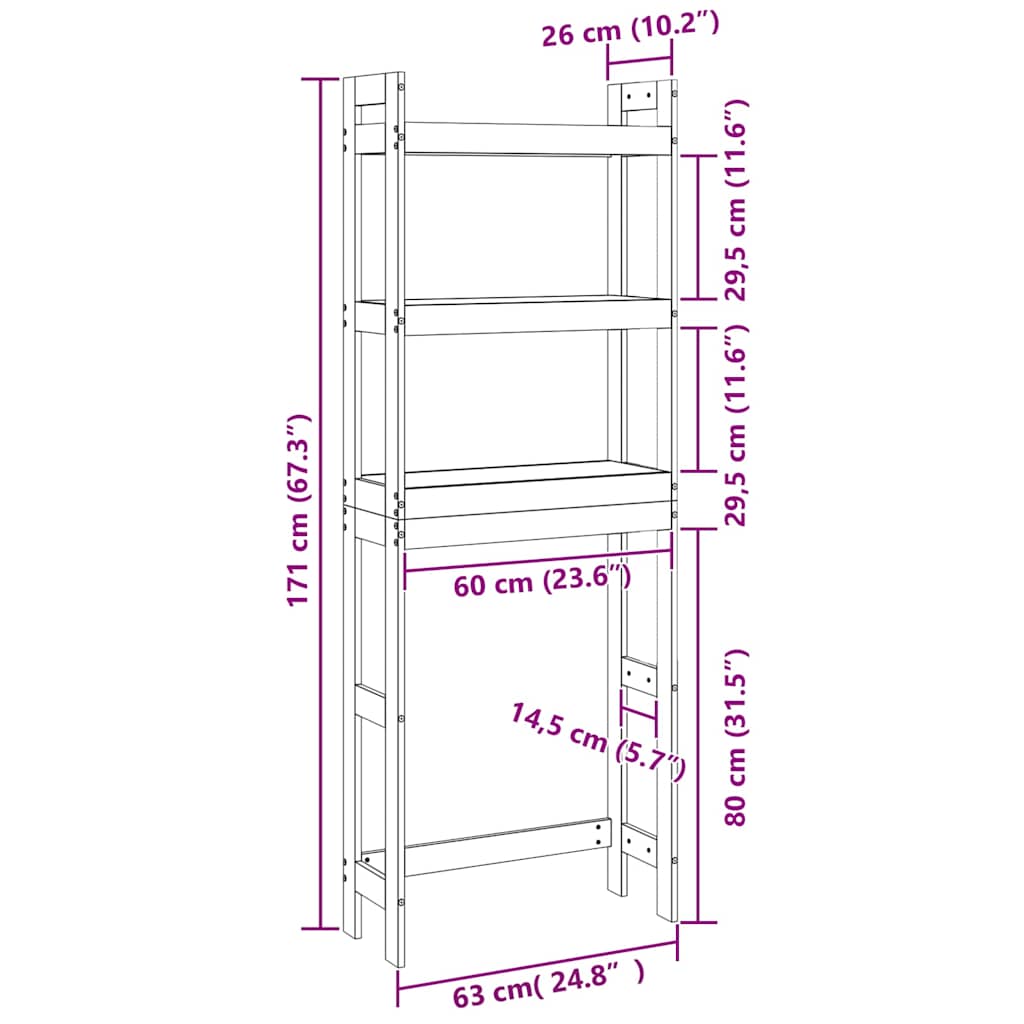 Toiletrek 63x26x171 cm massief grenenhout zwart is nu te koop bij PeponiXL, paradijselijk wonen!