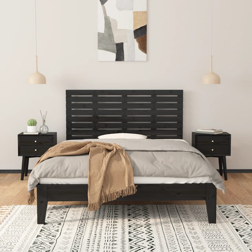 Hoofdbord wandmontage 146x3x63 cm massief grenenhout zwart is nu te koop bij PeponiXL, paradijselijk wonen!