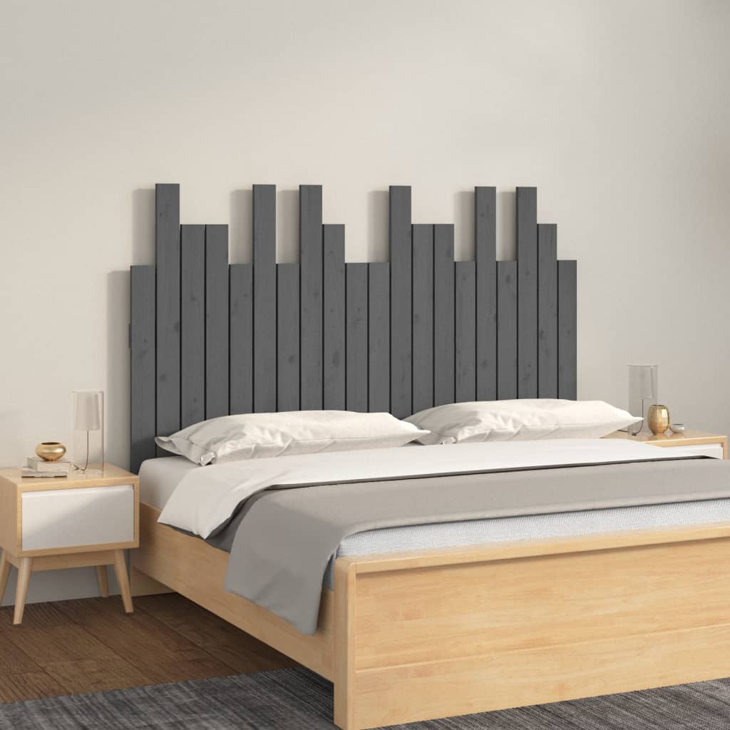 Hoofdbord wandmontage 127,5x3x80 cm massief grenenhout grijs is nu te koop bij PeponiXL, paradijselijk wonen!