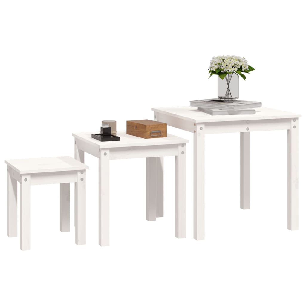 Tafeltjesset 3 st massief grenenhout wit is nu te koop bij PeponiXL, paradijselijk wonen!