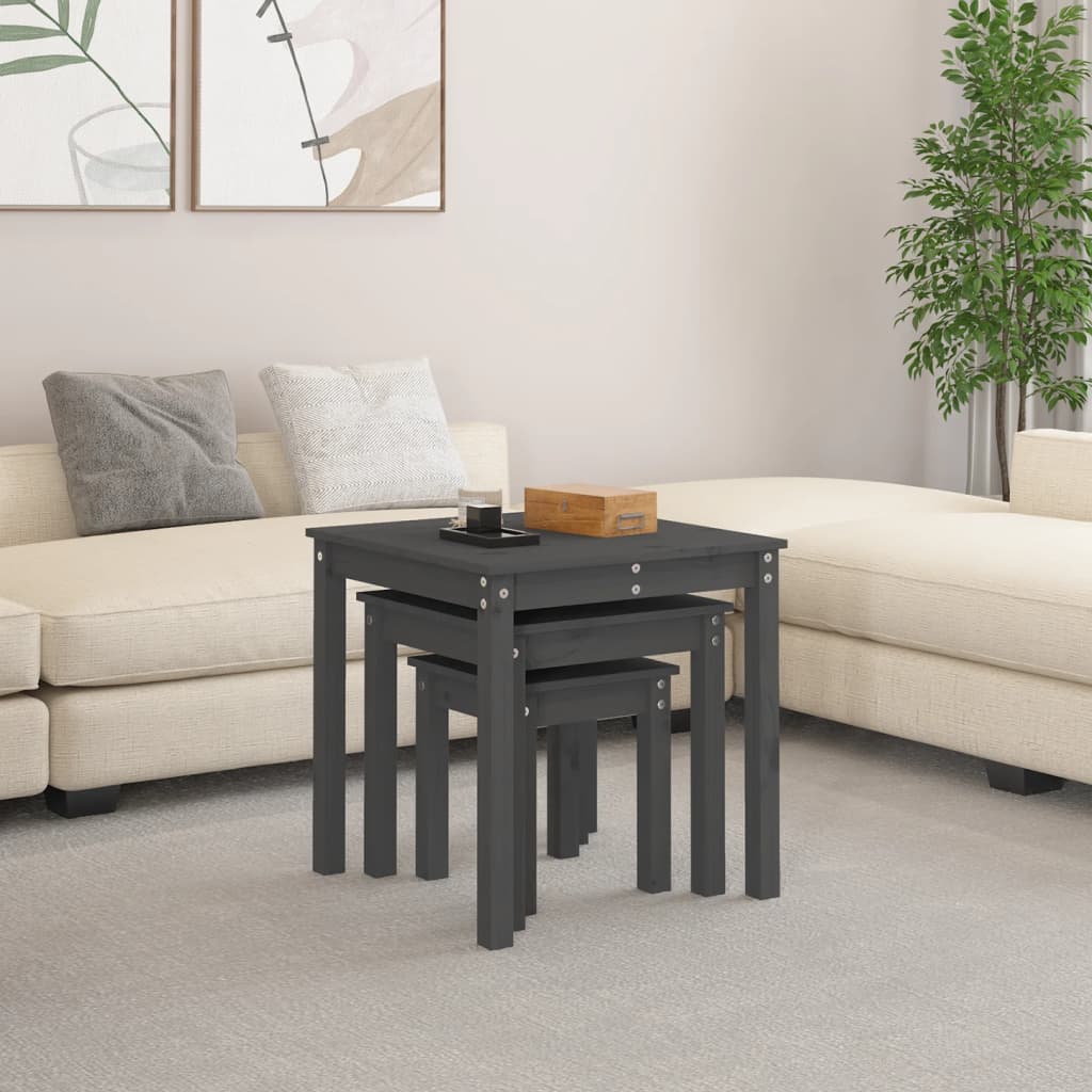 Tafeltjesset 3 st massief grenenhout grijs is nu te koop bij PeponiXL, paradijselijk wonen!