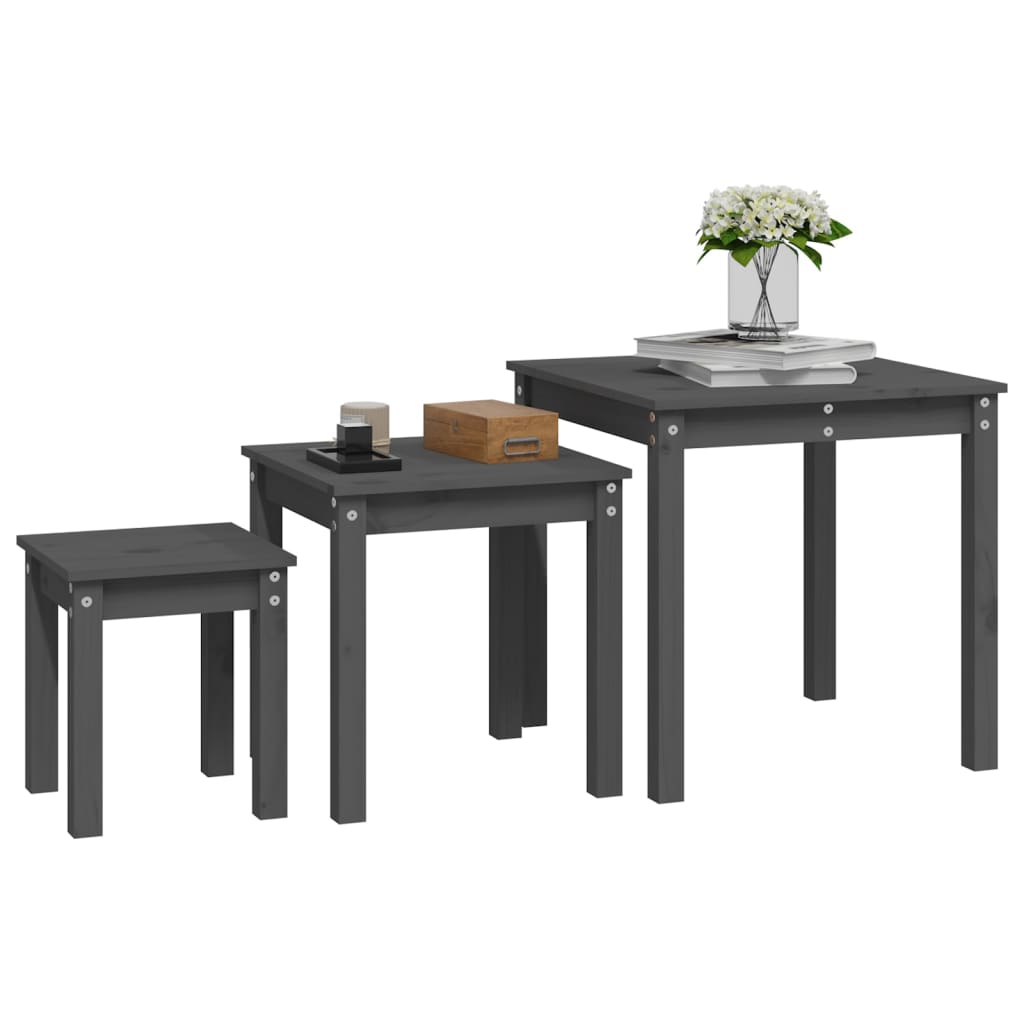 Tafeltjesset 3 st massief grenenhout grijs is nu te koop bij PeponiXL, paradijselijk wonen!