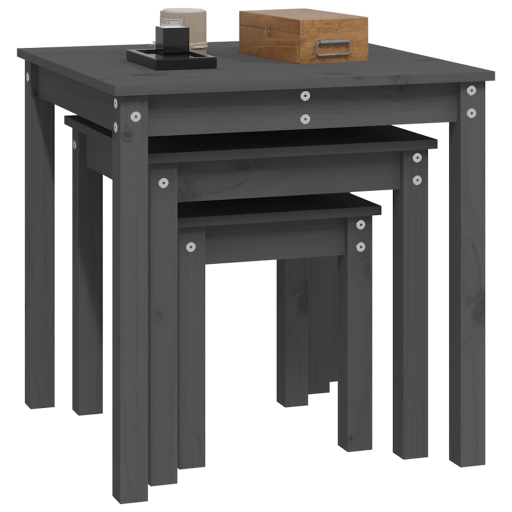 Tafeltjesset 3 st massief grenenhout grijs is nu te koop bij PeponiXL, paradijselijk wonen!