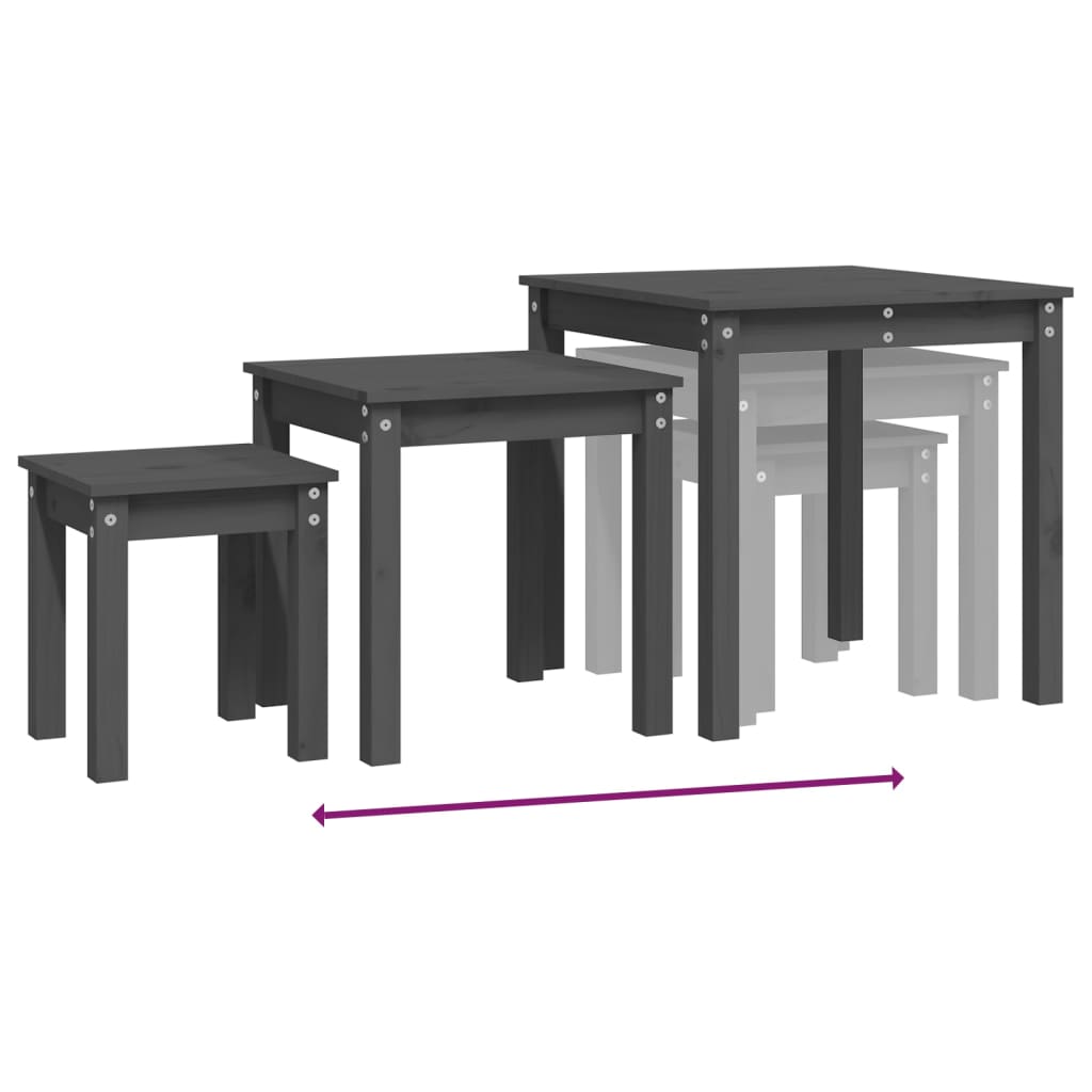 Tafeltjesset 3 st massief grenenhout grijs is nu te koop bij PeponiXL, paradijselijk wonen!