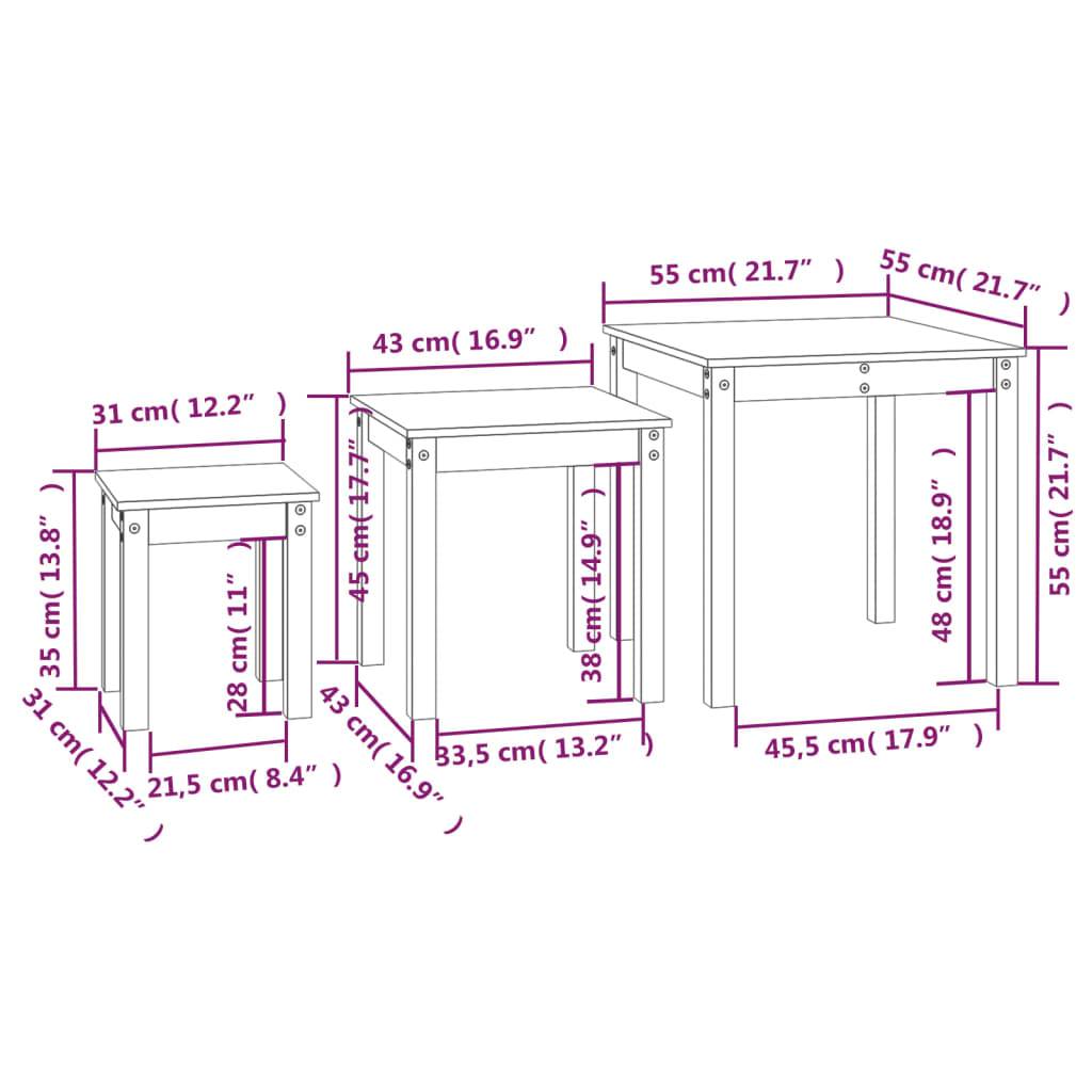 Tafeltjesset 3 st massief grenenhout grijs is nu te koop bij PeponiXL, paradijselijk wonen!