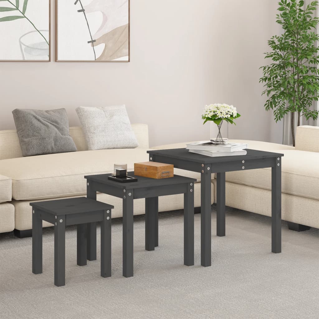 Tafeltjesset 3 st massief grenenhout grijs is nu te koop bij PeponiXL, paradijselijk wonen!