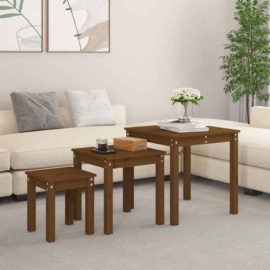 Tafeltjesset 3 st massief grenenhout honingbruin is nu te koop bij PeponiXL, paradijselijk wonen!